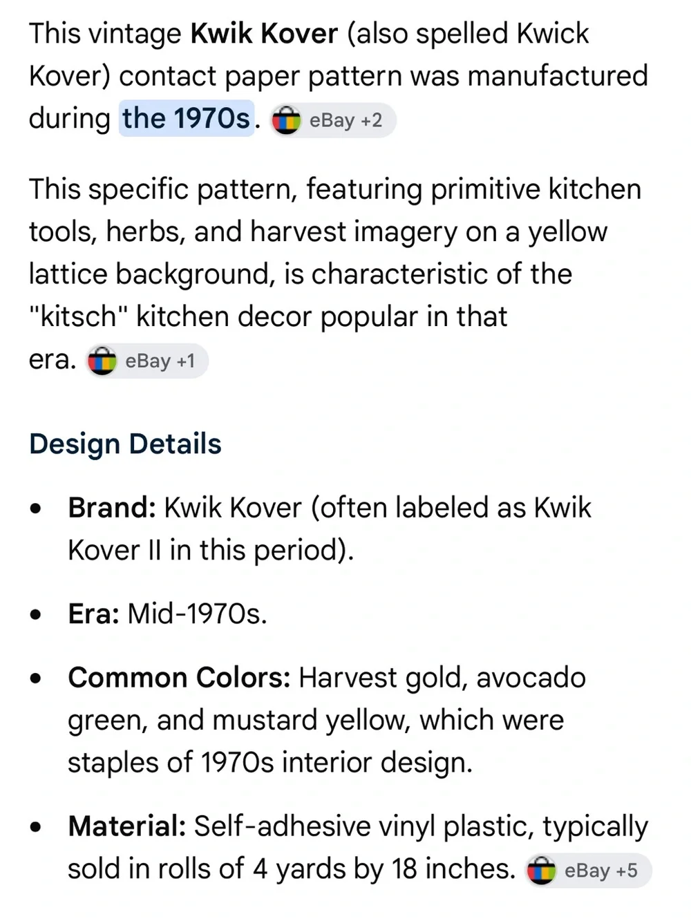 Vintage 70’s Kwik Kover kitch kitchen contact paper roll